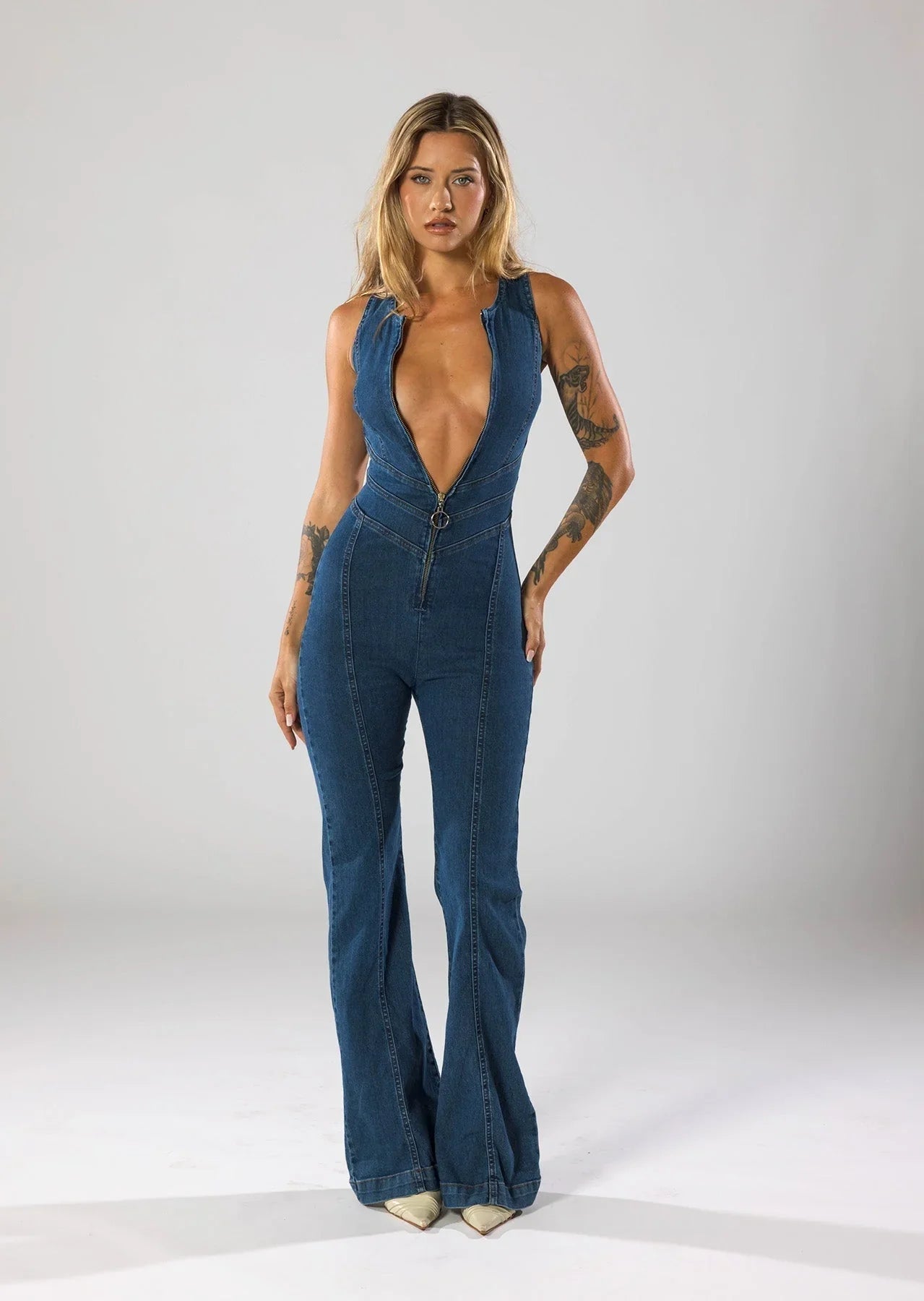 Lucie Backless Heart Denim Jumpsuit Lavva
