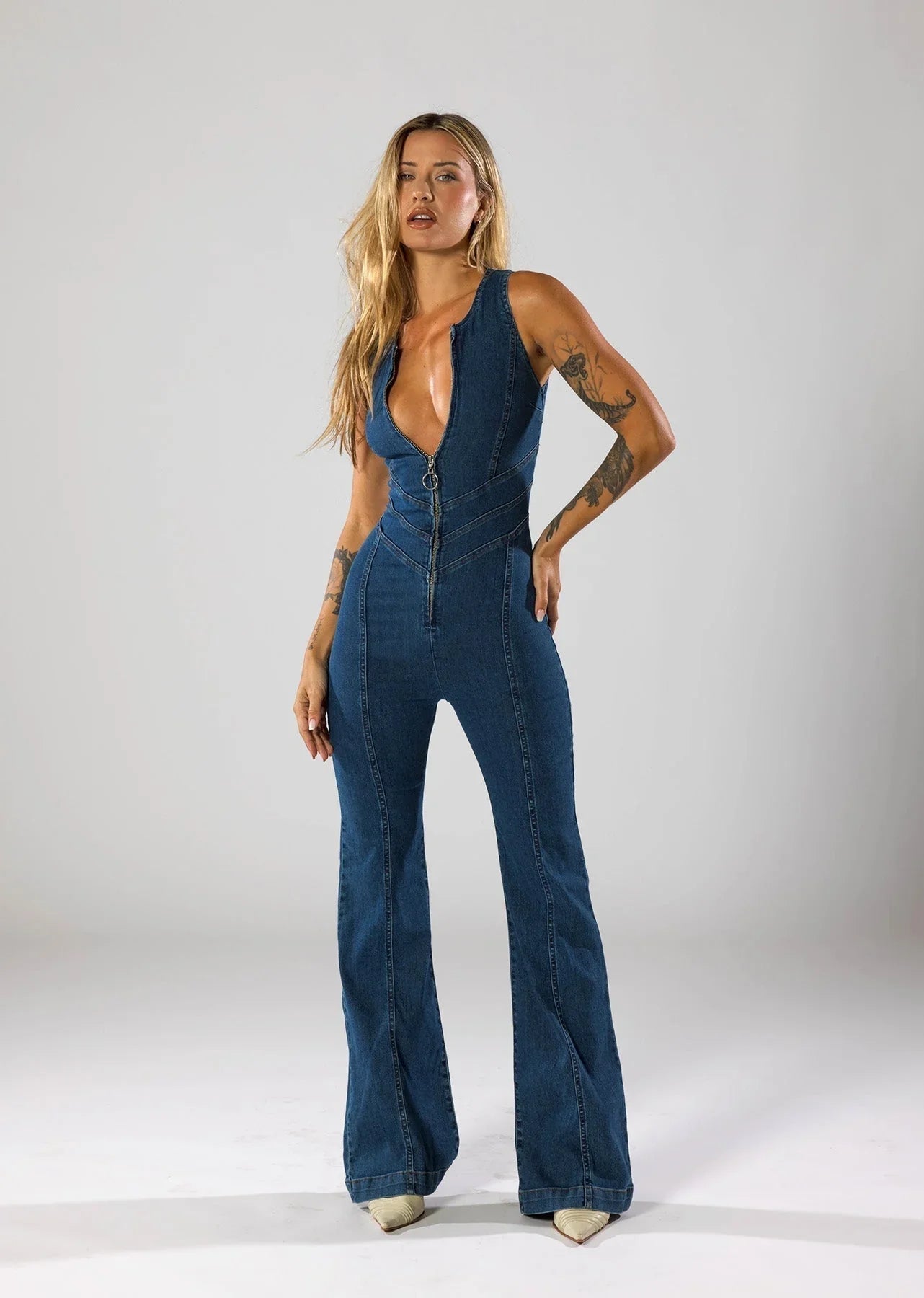 Lucie Backless Heart Denim Jumpsuit Lavva