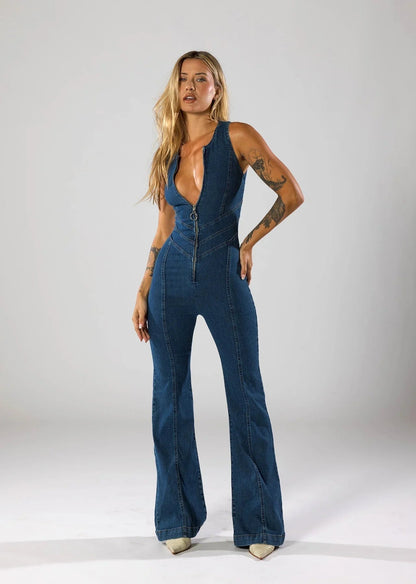 Lucie Backless Heart Denim Jumpsuit Lavva