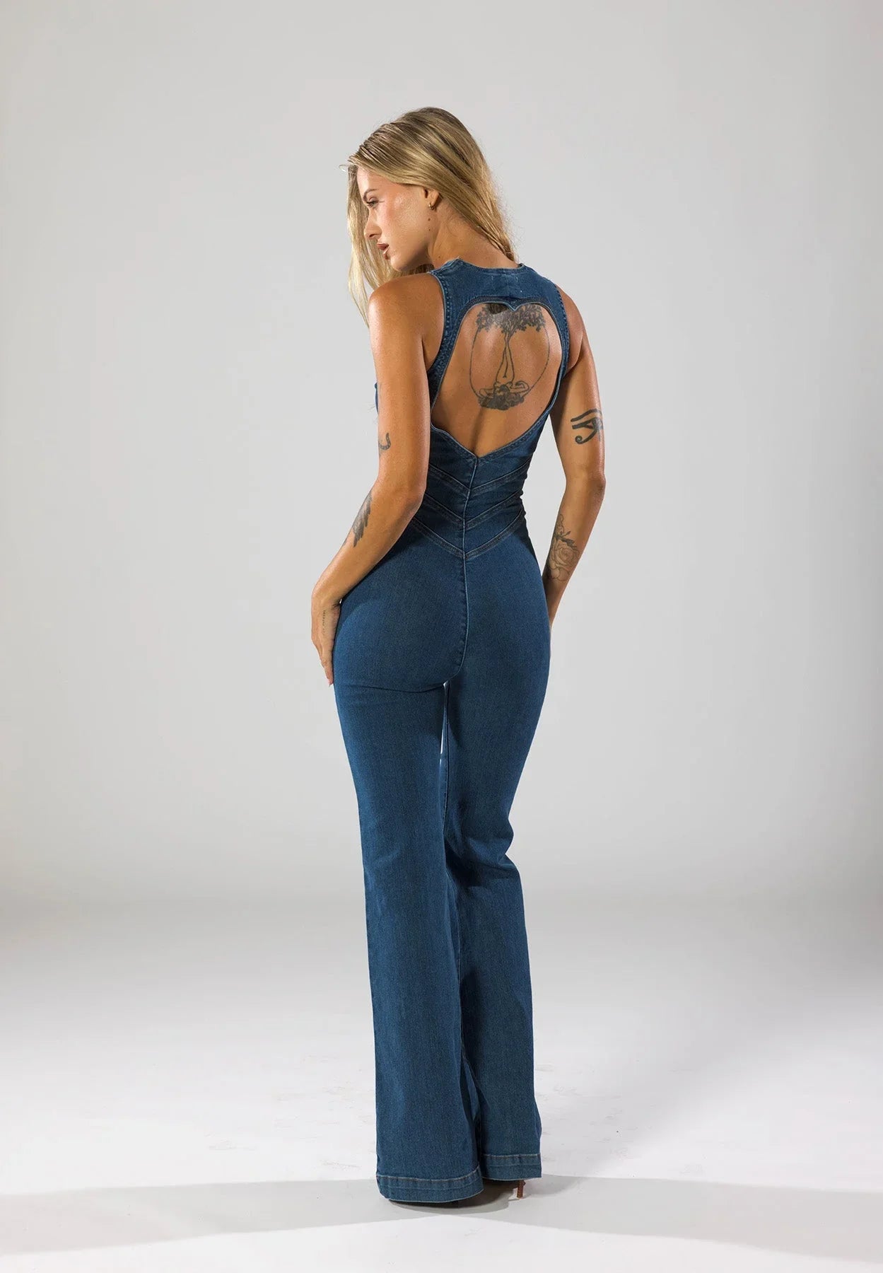 Lucie Backless Heart Denim Jumpsuit Lavva