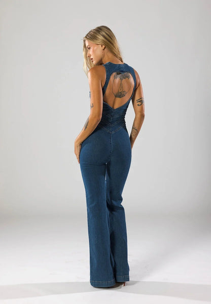 Lucie Backless Heart Denim Jumpsuit Lavva