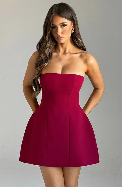 ASHIA STRAPLESS MINI DRESS - WINE - NEOSHOP