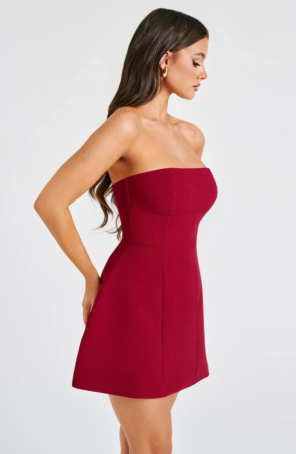 ASHIA STRAPLESS MINI DRESS - WINE - NEOSHOP