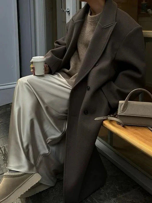 Hana Elegant Brown Oversized Coat Lavva