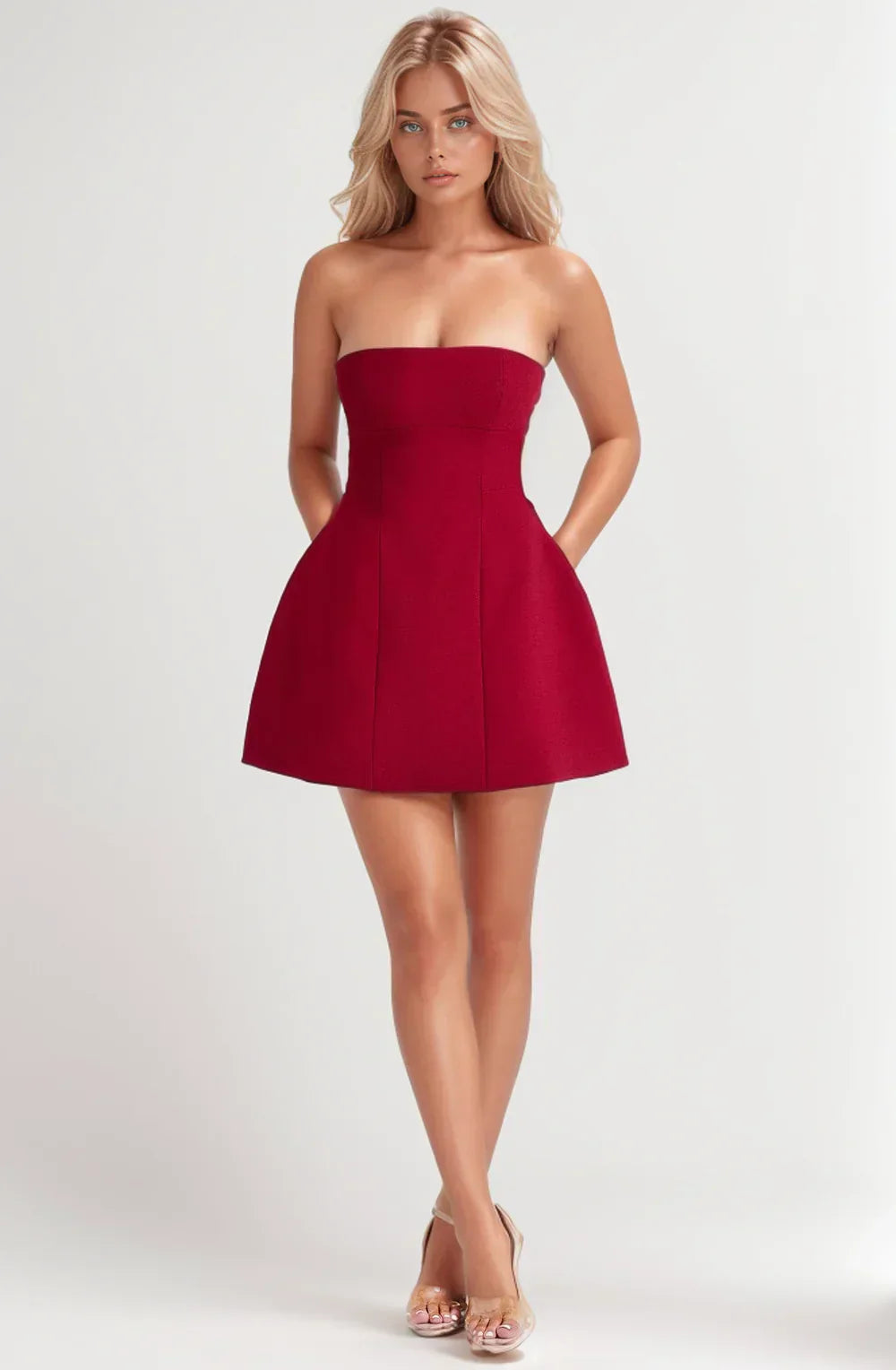 ASHIA STRAPLESS MINI DRESS - WINE - NEOSHOP