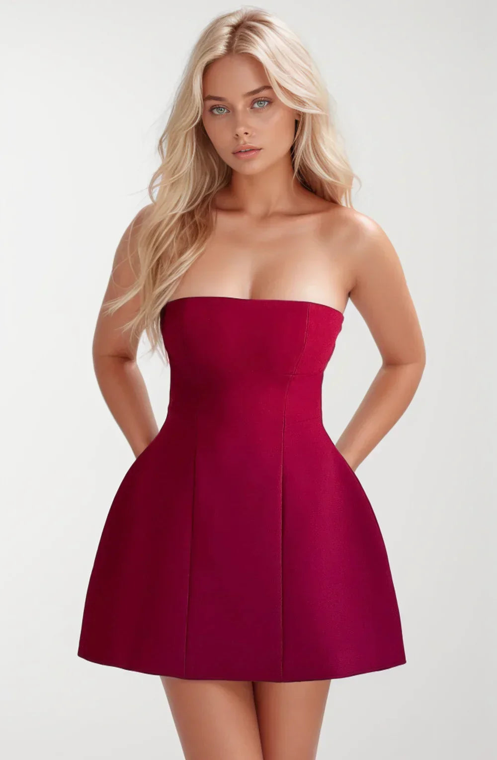 ASHIA STRAPLESS MINI DRESS - WINE - NEOSHOP